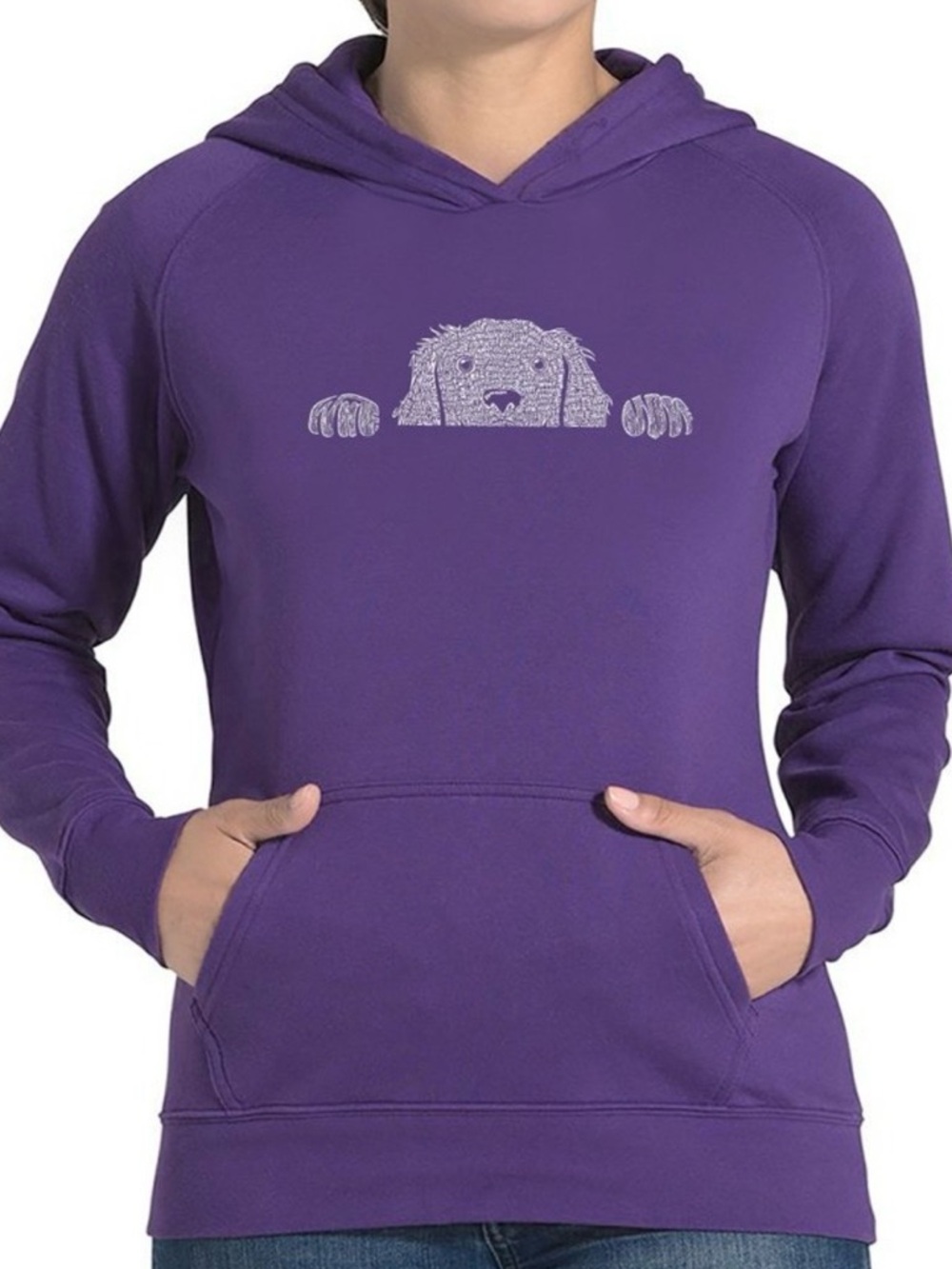 Purple Hoodie with Peeking Dog Graphic